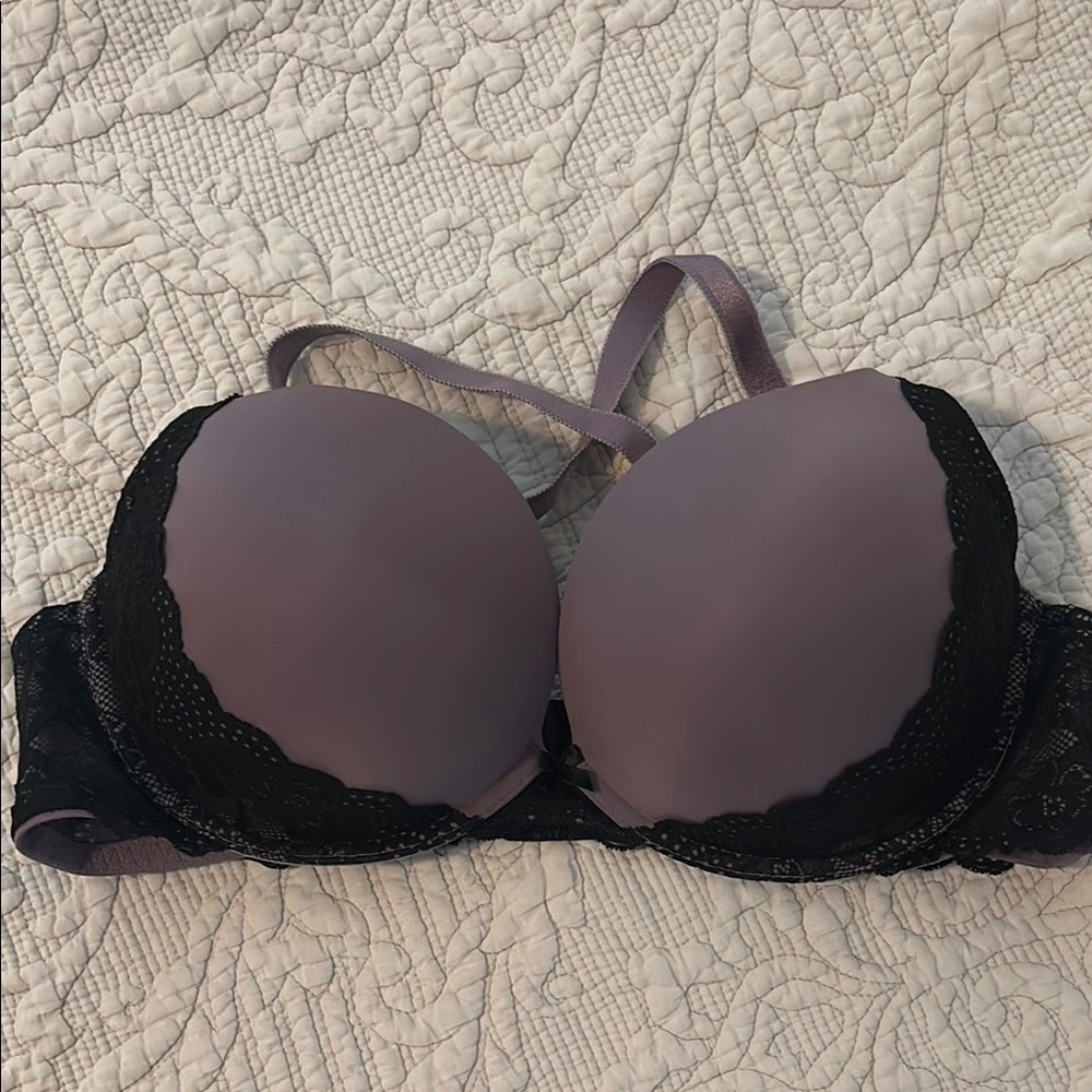 Elegant Torrid Black and Purple Lace push up Bra 40D